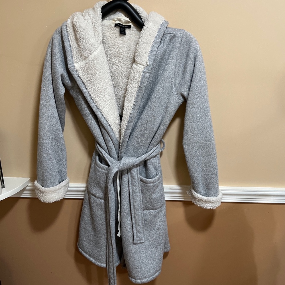Tahari Warm Sherpa Hooded Bathrobe Women Fluffy Soft Dressing Gown Large